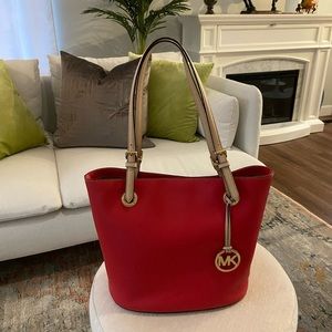 Michael Kors red leather small tote purse